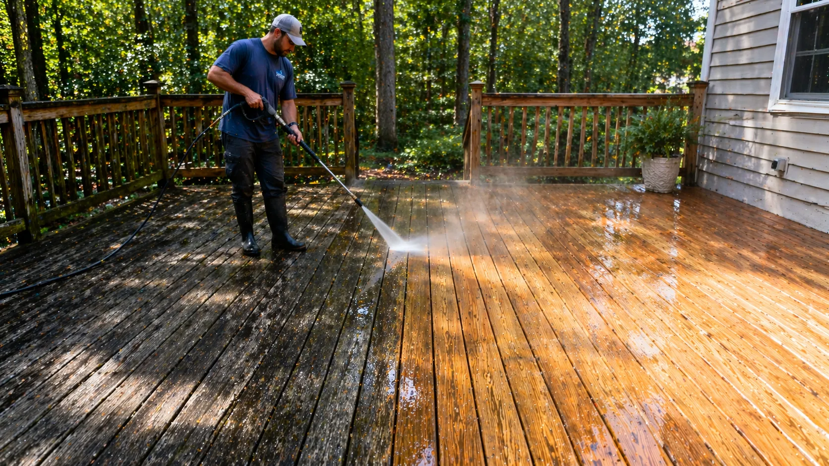 Deck washing removing mold and algae in Cumming GA