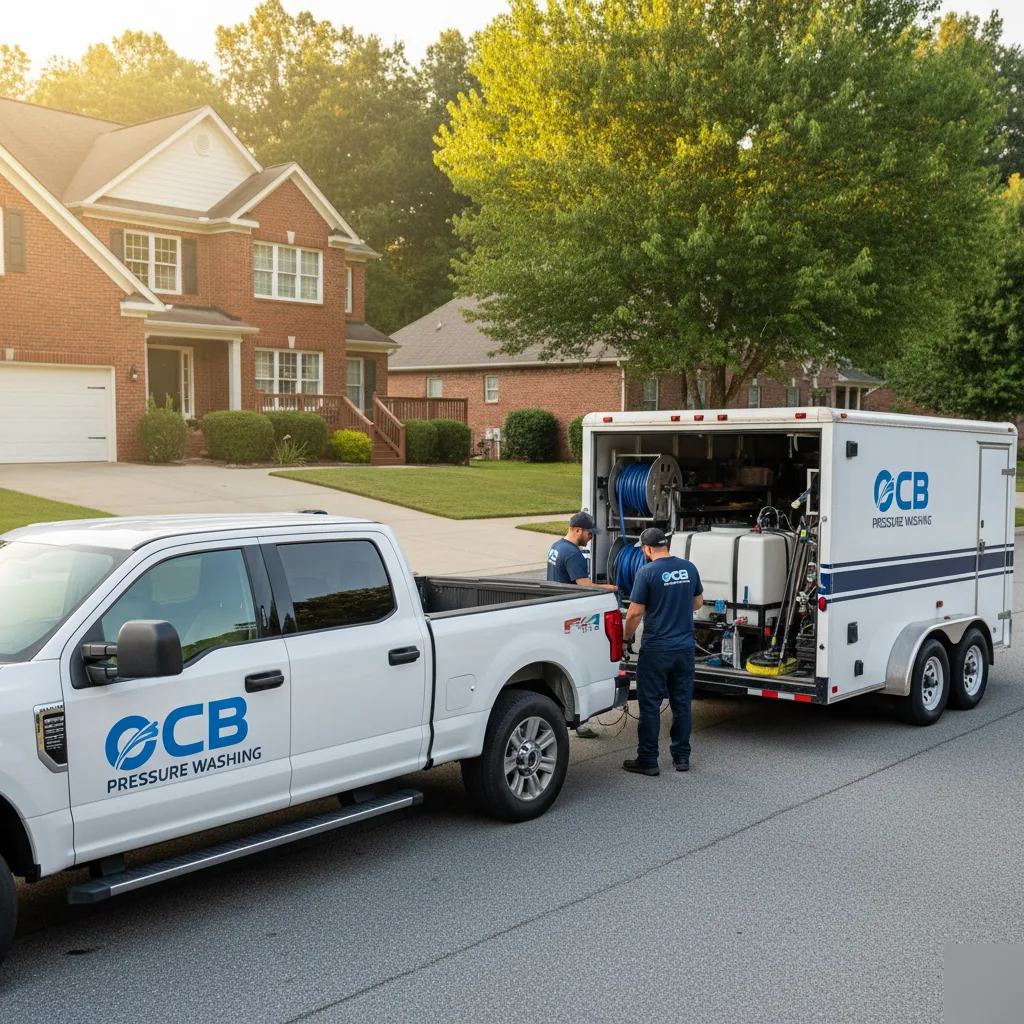 OCB Pressure Washing team and truck in Canton GA neighborhood
