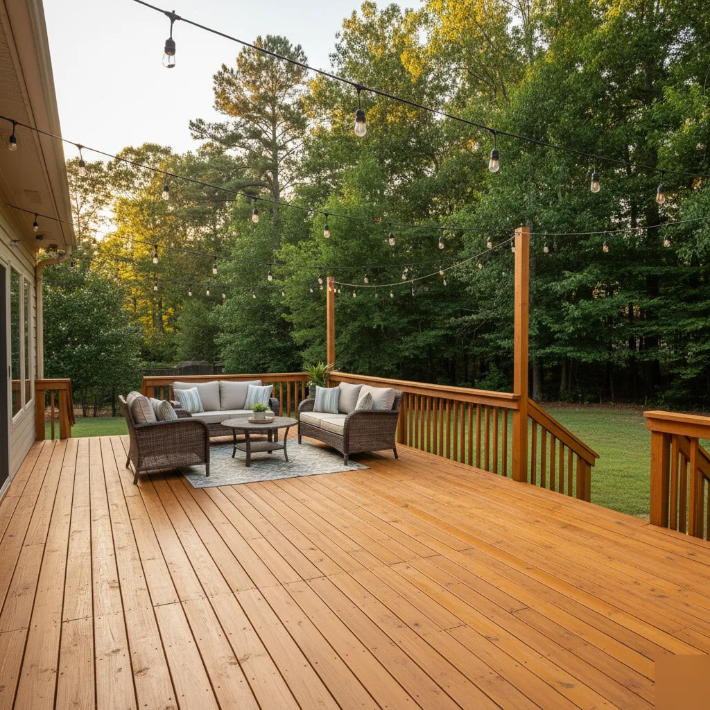 Beautiful finished stained deck in Cumming GA neighborhood | OCB Pressure Washing