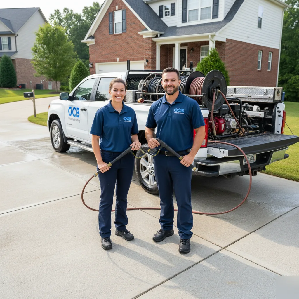 OCB Pressure Washing team with truck in Dawsonville GA neighborhood