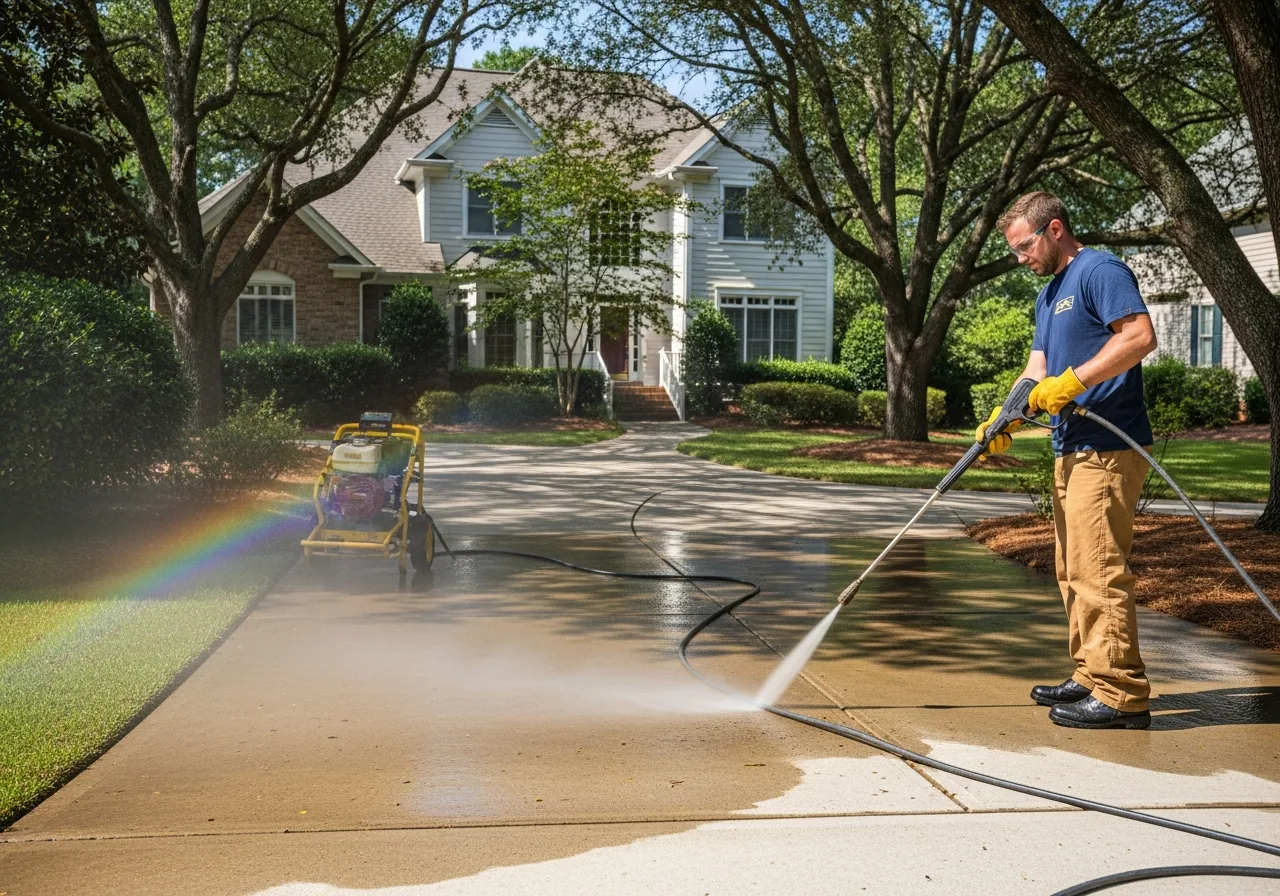 OCB Pressure Washing crew on a residential pressure washing job in Cumming, GA