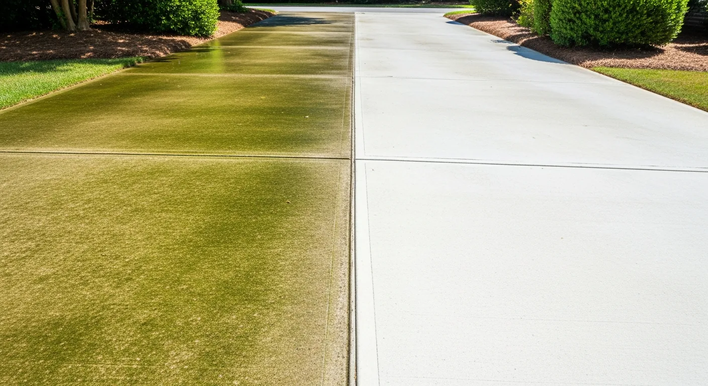Driveway before and after algae removal in Cumming GA