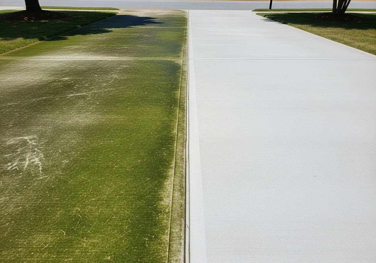 Driveway algae removal before and after in Cumming GA