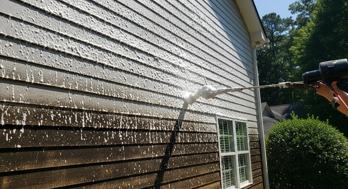 Wall mid-treatment with mildewcide foam in Cumming GA