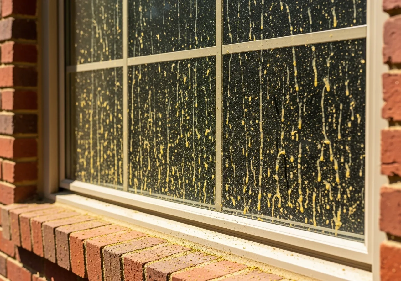 Streaked dirty exterior window on Cumming GA home before cleaning